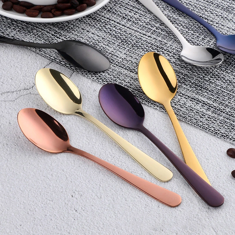 8 Colors Tea Spoons Stainless Steel Coffee Spoon High Quality Dessert Cake Fruit Spoons Gold Small Snack Scoop Dinnerware Tool