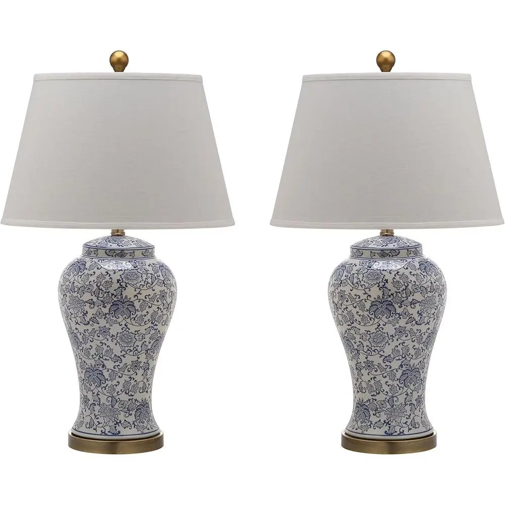 Spring Blossom Set: 2 Blue & White Floral Ceramic Table Lamps, 29-Inch for Living Room, Bedroom, Home Office (LIT4170B-SET2)