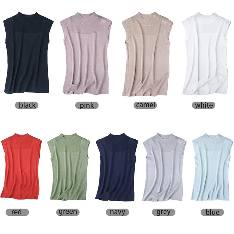 المرأة وهمية الرقبة تانك القمم شبه شير أكمام المحاصيل الأعلى خفيفة الوزن متماسكة سترة الصيف في سن المراهقة فتاة الزي الأساسي