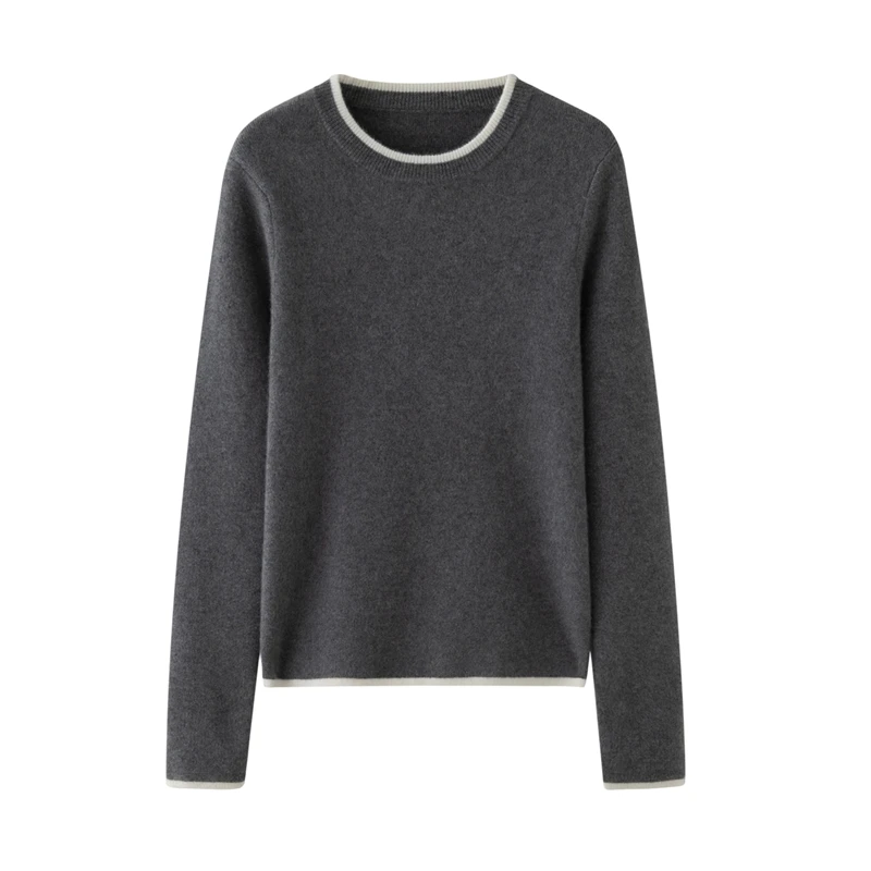 

Women 100% Cashmere Sweater O-neck Long Sleeve Pullover Autumn Winter Basic Simple Fake Two Piece Cashmere Knitwear Popular Tops