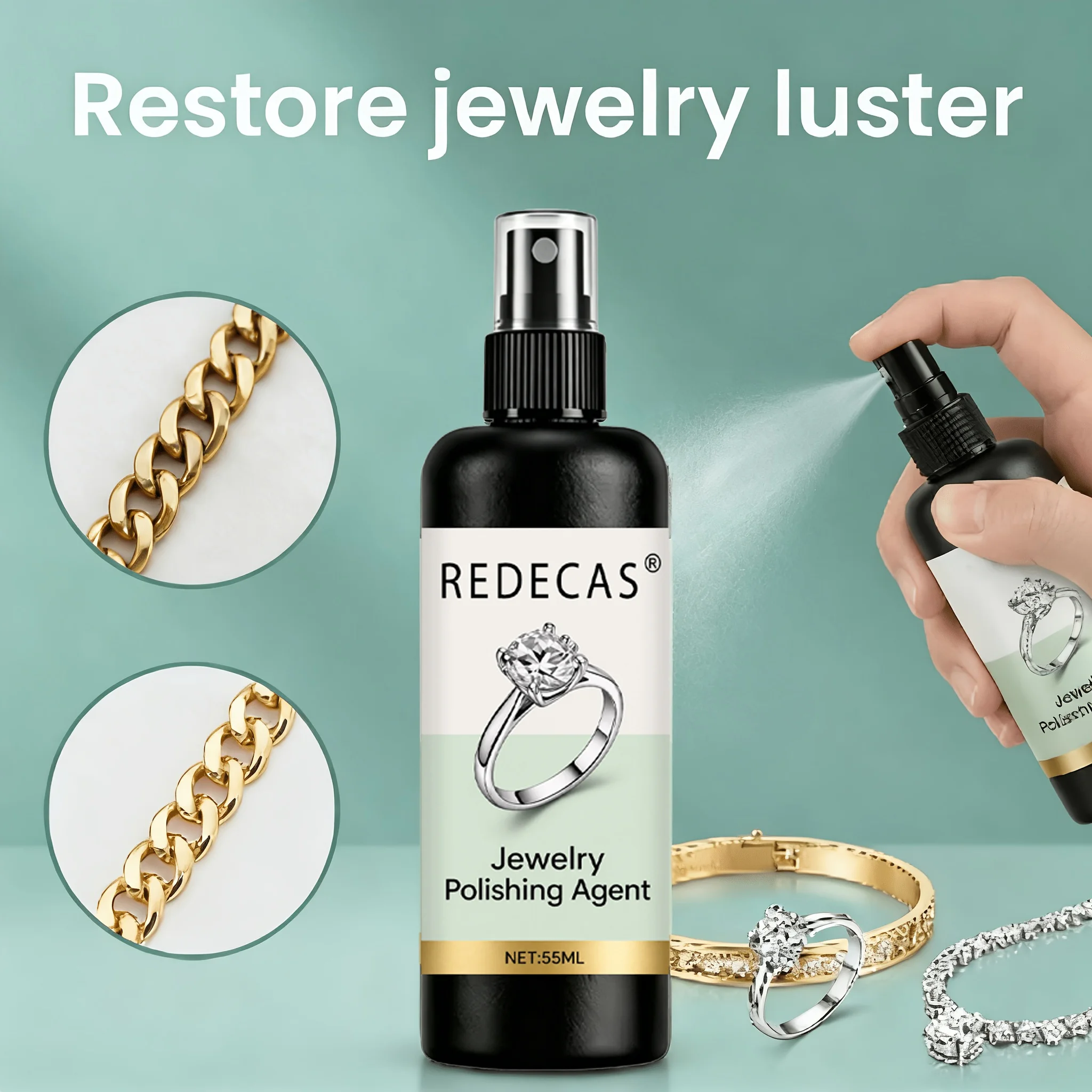 Verbessertes Schmuck-Polierspray: Schnelle Oxidations- und Anlauffleckenentfernung, stellt den Glanz wieder her, sanfter Farbschutz, keine Beschädigung des Schmucks – Detail 4
