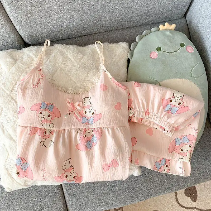 

Sanrio Girls Pajamas Kuromi Cute Summer Sling Shorts Suit Loose Girls Sweet Kawaii Comfort Casual Breathable Gift for Girlfriend