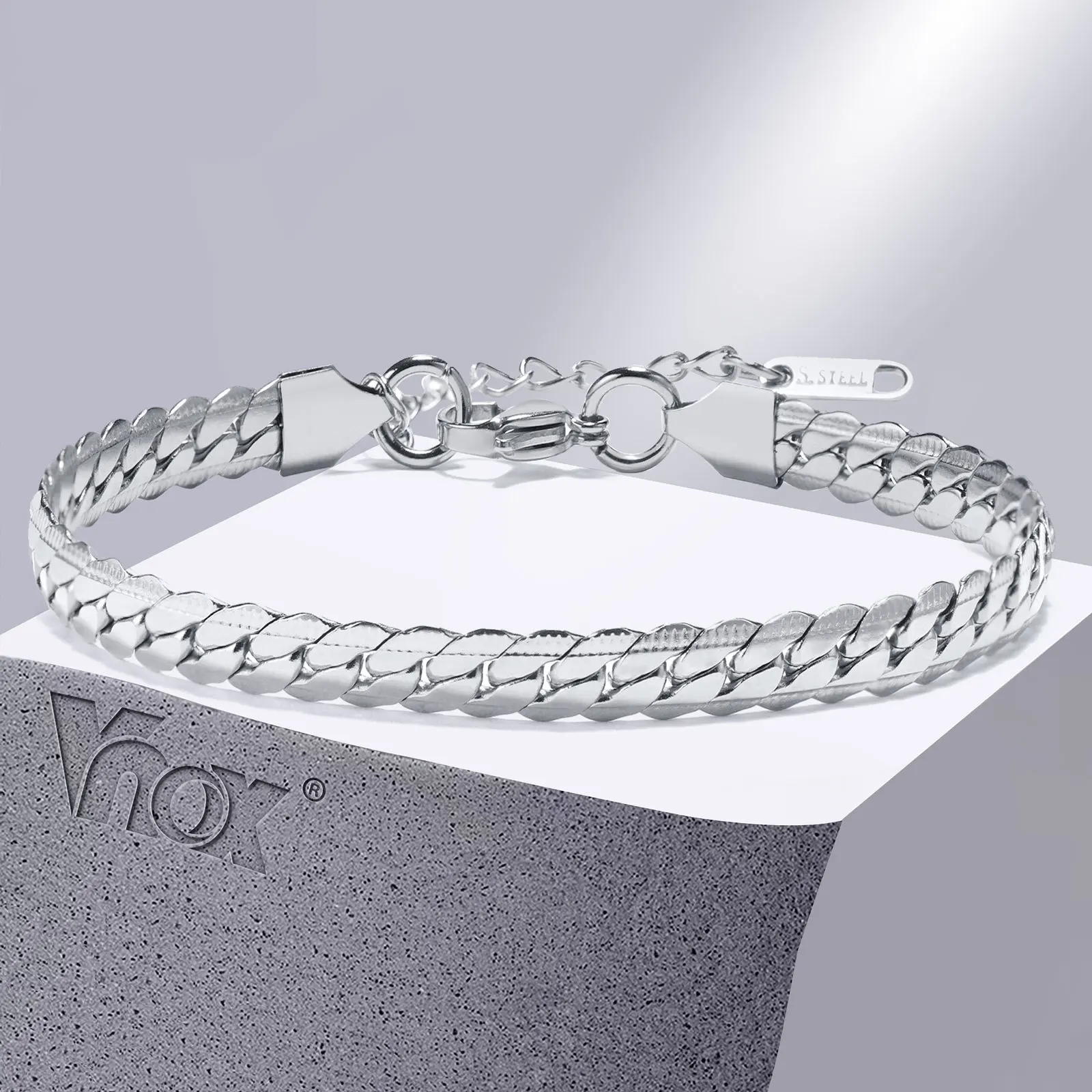 Vnox 6mm płaskie kubańskie bransoletki łańcuszkowe ze stali nierdzewnej dla mężczyzn, regulowana bransoletka z ogniwami Miami Curb, codzienna biżuteria punkowa na nadgarstek