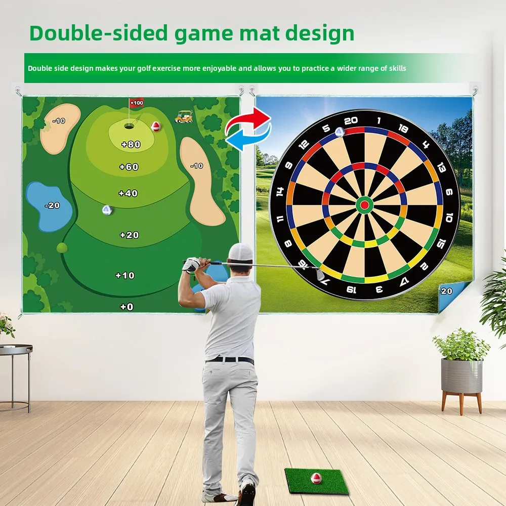 Double‑Sided Golf Chipping Game Mat Set Indoor Outdoor Backyard Golf Practice Swing Game Toy Full Accessories Kit
