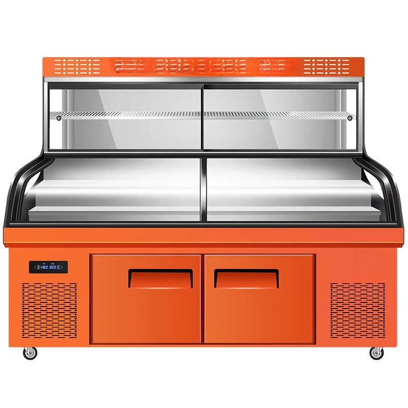 

Ice commercial supermarket display horizontal island glass door refrigerated three temperature double room display