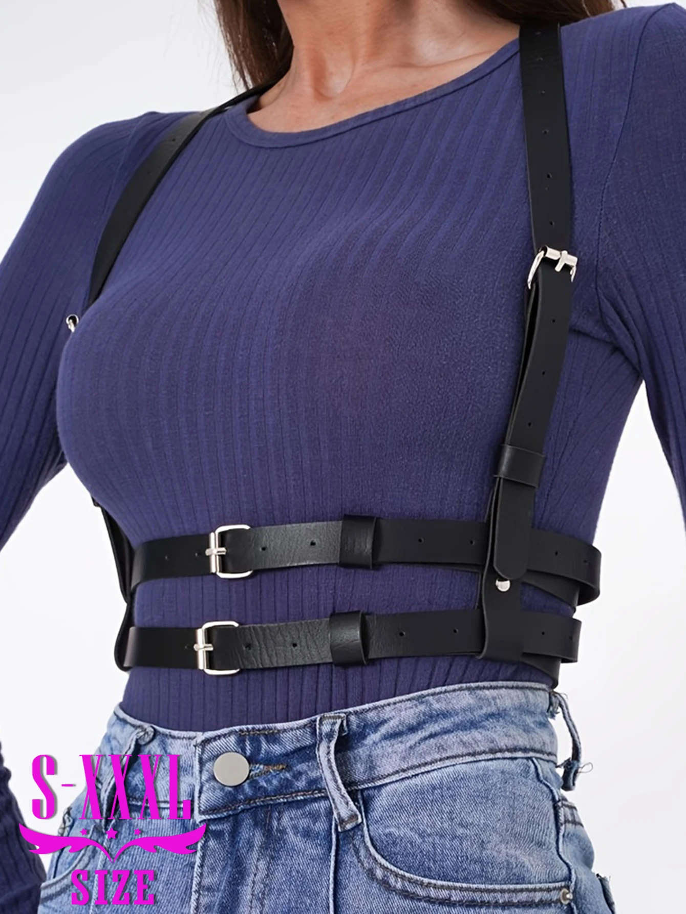 حزام الجسم من الجلد الصناعي قابل للتعديل للنساء، تفاصيل بإبزيم، إكسسوار عصري متعدد الاستخدامات للطبقات فوق القمصان والفساتين،