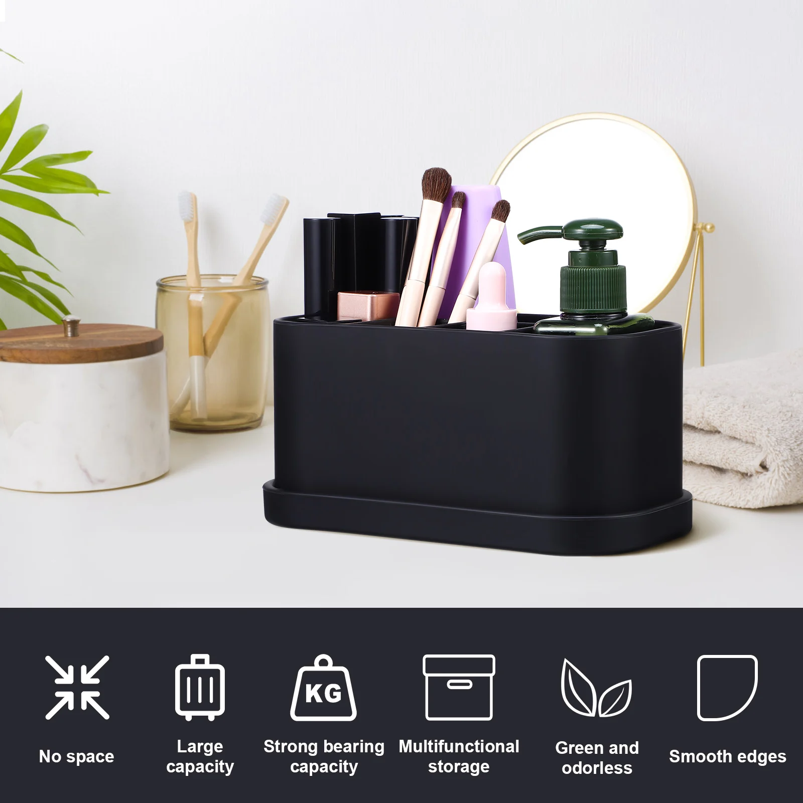 

Silicone Toothbrush Storage Box Holder Black Color Bathroom Vanity Organizer Container Shaver Mouthwash HOLDER Gel Suction Cups