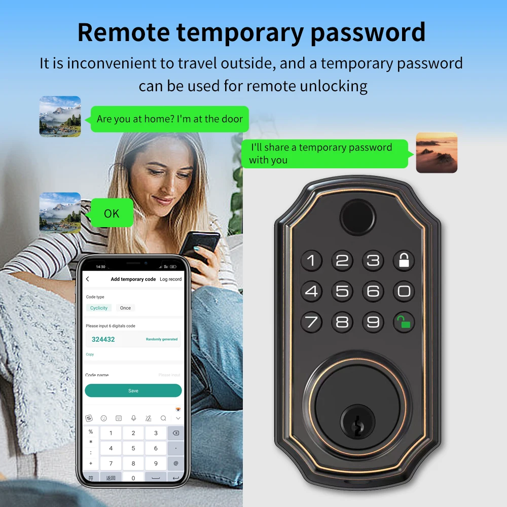 Tuya App Tamper Proof Fingerprint Smart  Deadbolt Door Lock Electric Keyless Entry Lock for Front Door Physical Key Phone Unlock