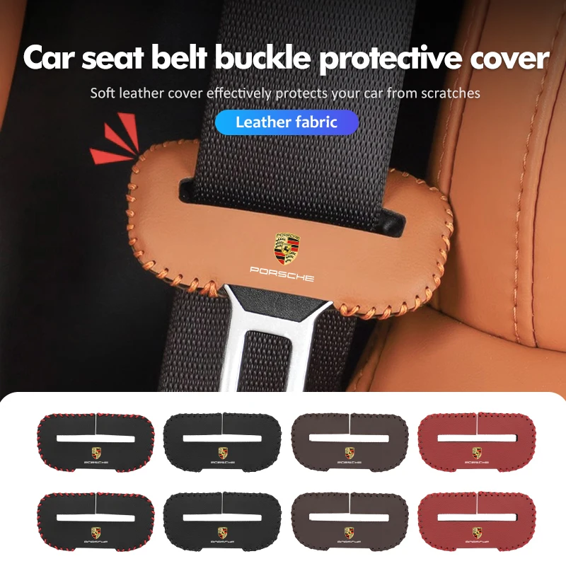 Leather Car Seat Belt Buckle Clip Protector Anti-Scratch Cover For Porsche Carrera-GT 918-Spyder Boxster Cayenne Panamera Macan