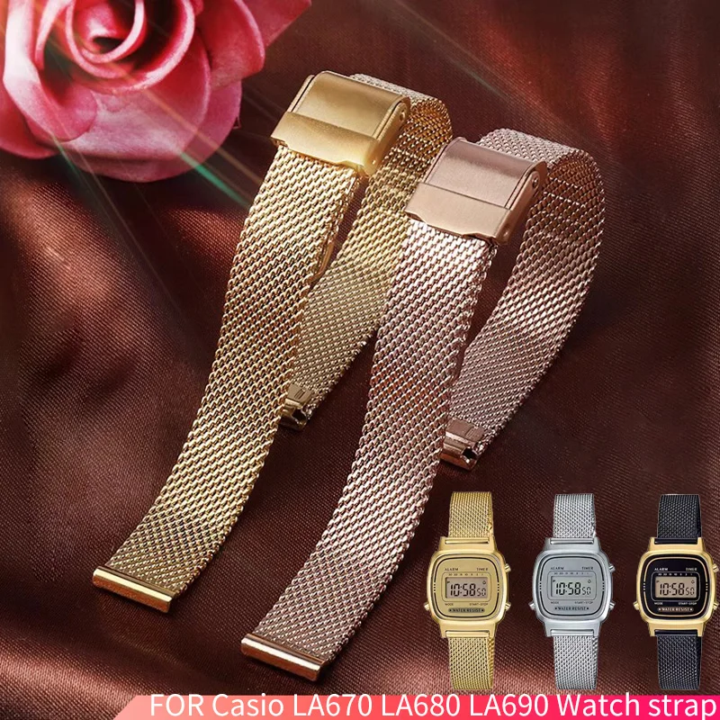 

13 14 18 мм сетчатый ремень Milan для Casio Small Square Ретро Часы LA670W LA680 LA690 A158 A168 Замена простых браслетов из нержавеющей стали