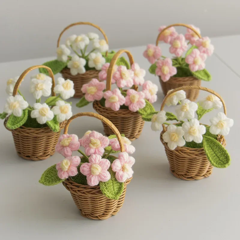 knitted Flower Potted Creative Crochet Flowers Cute Hand Woven Plant Finished Woven Flowers Office Home Decor