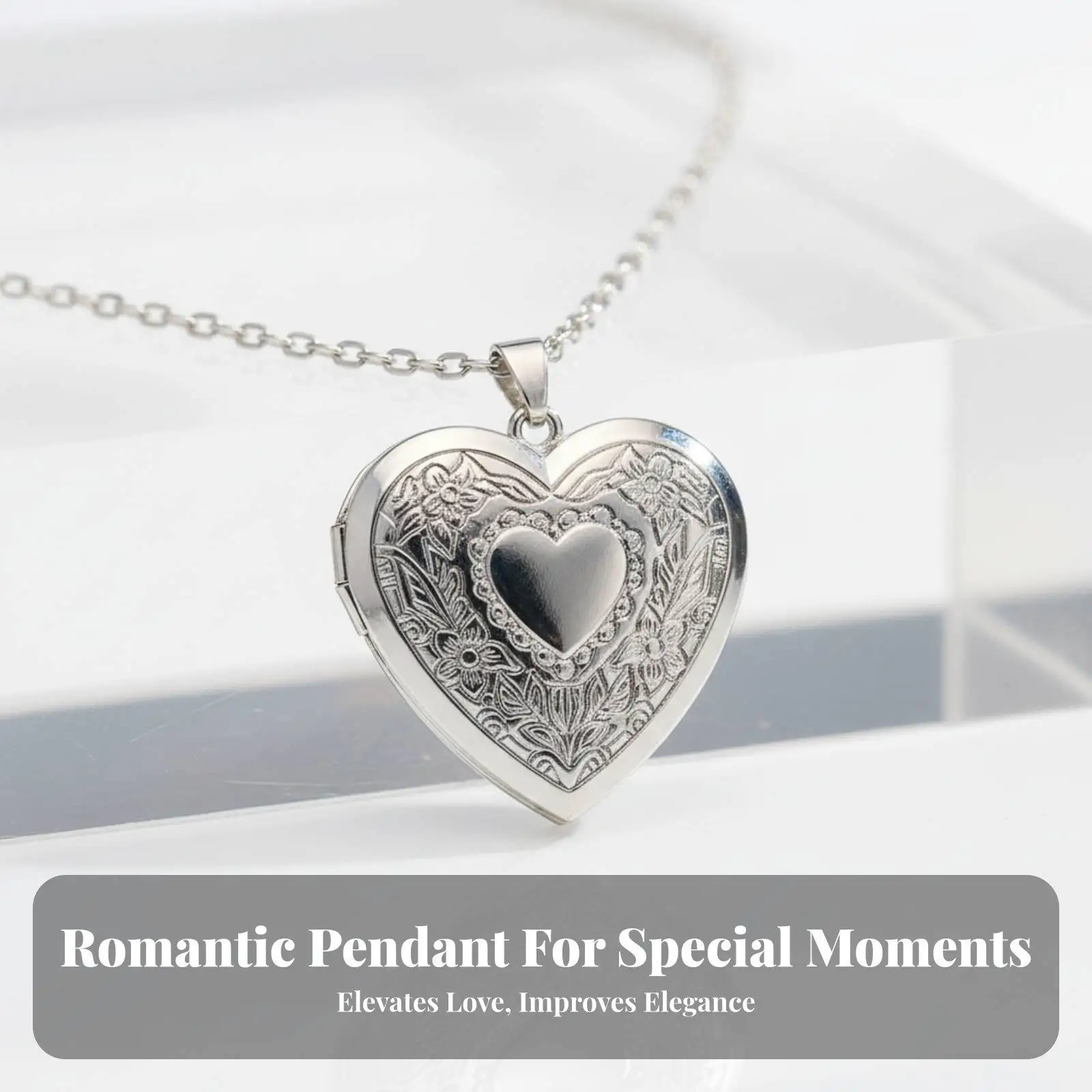 Timeless Heart Locket Necklace for Her Photo Compartment Pendant with Floral Details Adjustable O Chain Jewelry