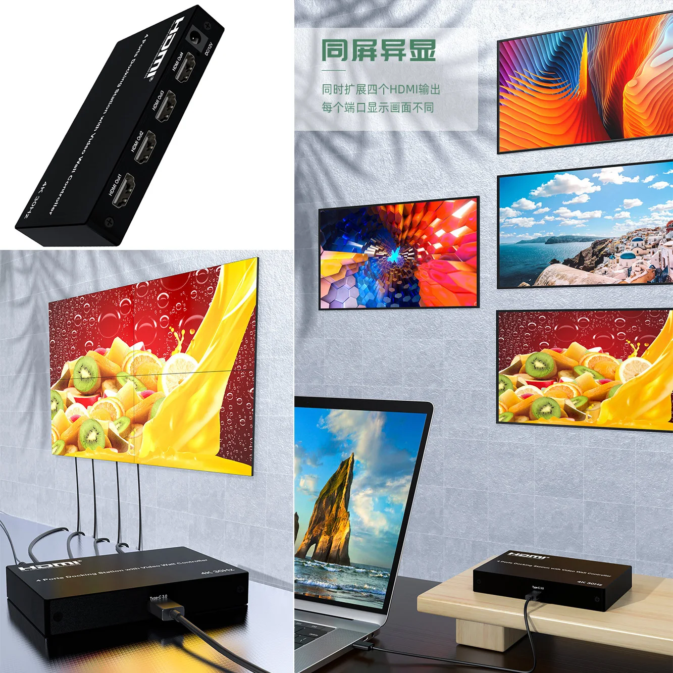 4K USB3.0 To HDMI Multiple Display TV Splicer 1X3 1X4 3X1 4X1 2X2 Video Wall Controller Extend Mode To Different Desktop Screen