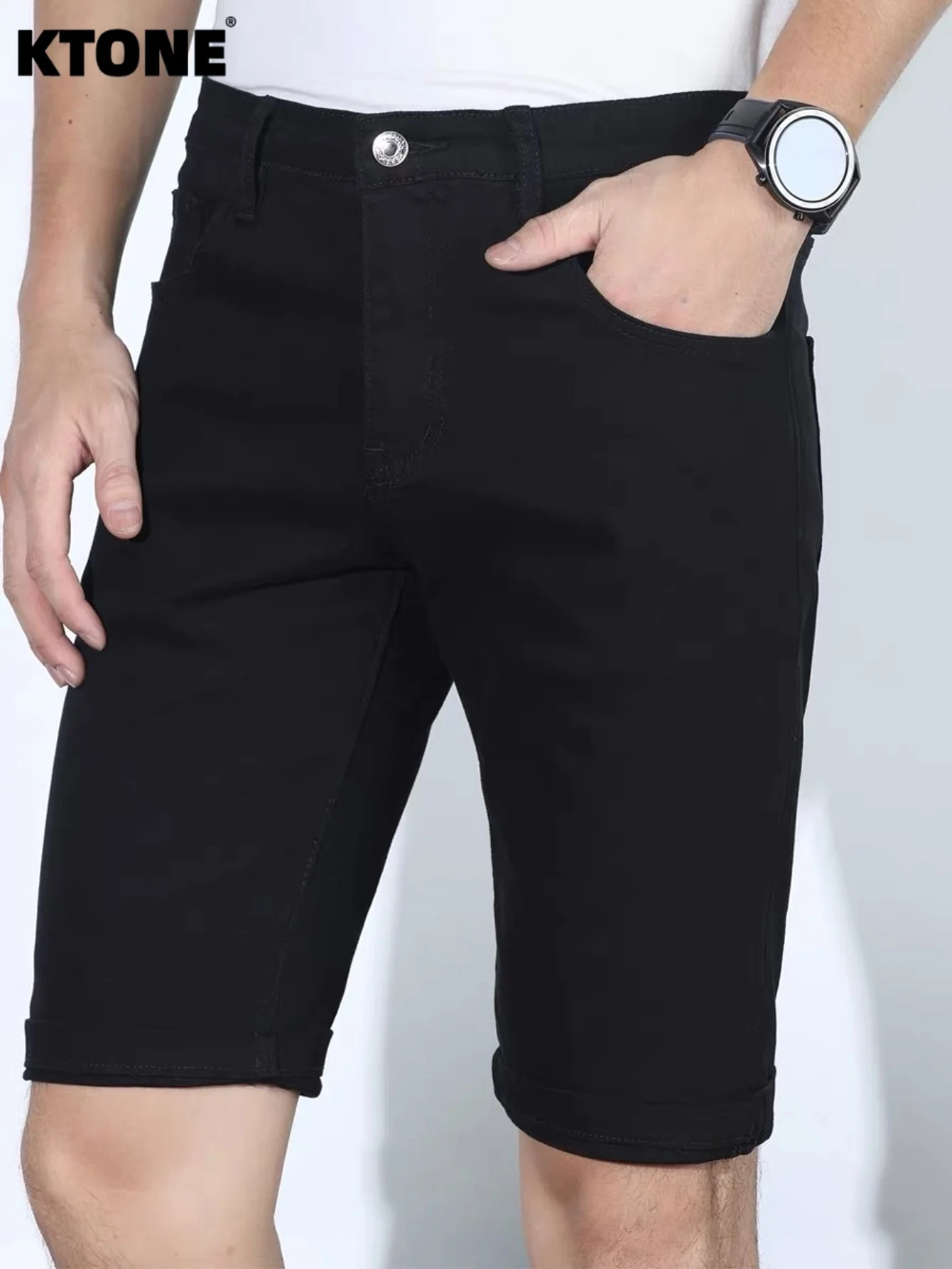 

Men's jorts Slim Fit Black Stretch Denim Shorts Casual Y2K Streetwear Fashion Jeans For Man No accessories or belts included