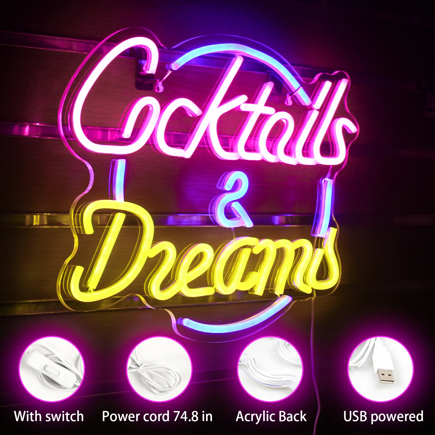 Imagem -05 - Cocktails Neon Led Sinal para Wall Decor Sinais Alimentado por Usb Festa Cerveja Clube Homem Caverna Restaurante Loja