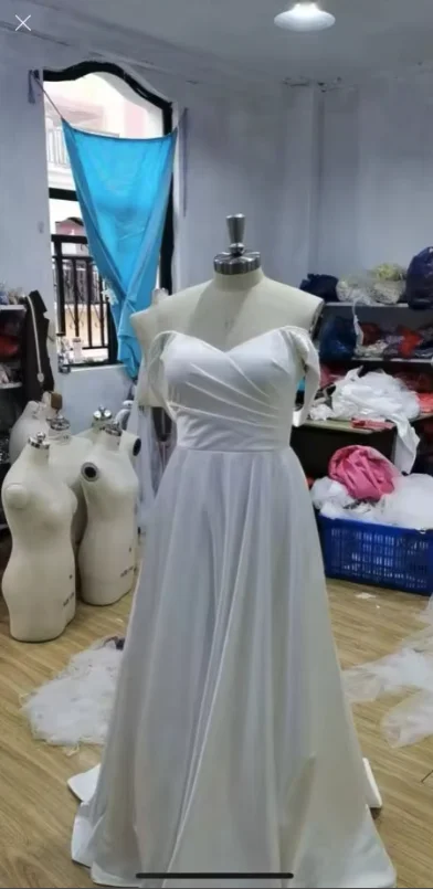 

White A-Line Wedding Dresses Boho O-Neck Puff Sleeve Split Bridal Dress Formal Princess Customize To Measure Robe De Mariee