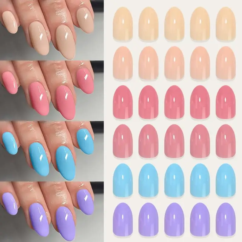 Press On Nails 288pcs Per Box Mid Length Almond Glossy Dopamine Creamy Colors Reusable Nails for Wedding Guest Use