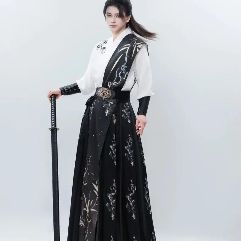 남자 검은 검객 Hanfu 중국 전통 송나라 의상 빈티지 할로윈 NightHero 코스프레 의류 이벤트 정장 COS