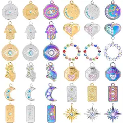 5pcs HAMSA Stainless Steel Rhinestone Owl Charm Moon Star Heart Pendant diy Jewelry Making Necklace Earring Women Craft Supplies
