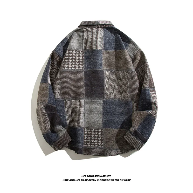Retro Japanese Style Plaid Long Sleeve Men's Casual Woolen Shirt Versatile Outerwear Cool Ins Trendy Loose Fit Youthful