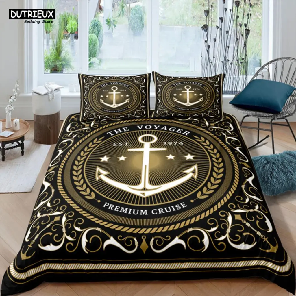 

Luxury 3D Nautical Anchor Print Duvet Cover Set 2/3 Pcs With Pillowcase Bedding Set Full Queen King Size Boys Adults Bed Linen
