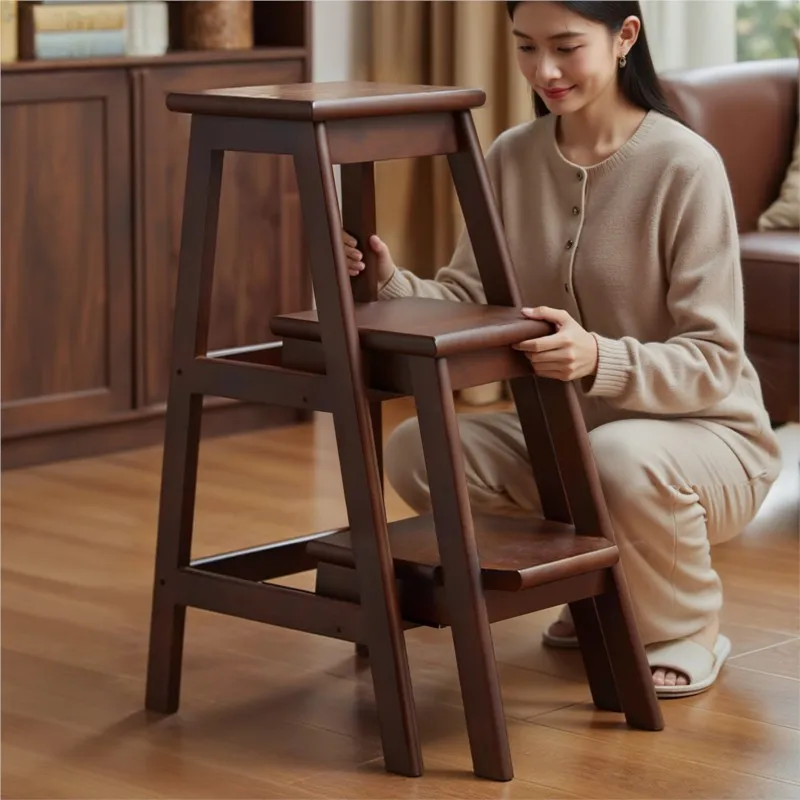 MOMO Folding Ladder Stool Three-step Ladder Two-in-one Thickened Solid Wood Ladder Stool Dual-use Climbing Ladder Chair