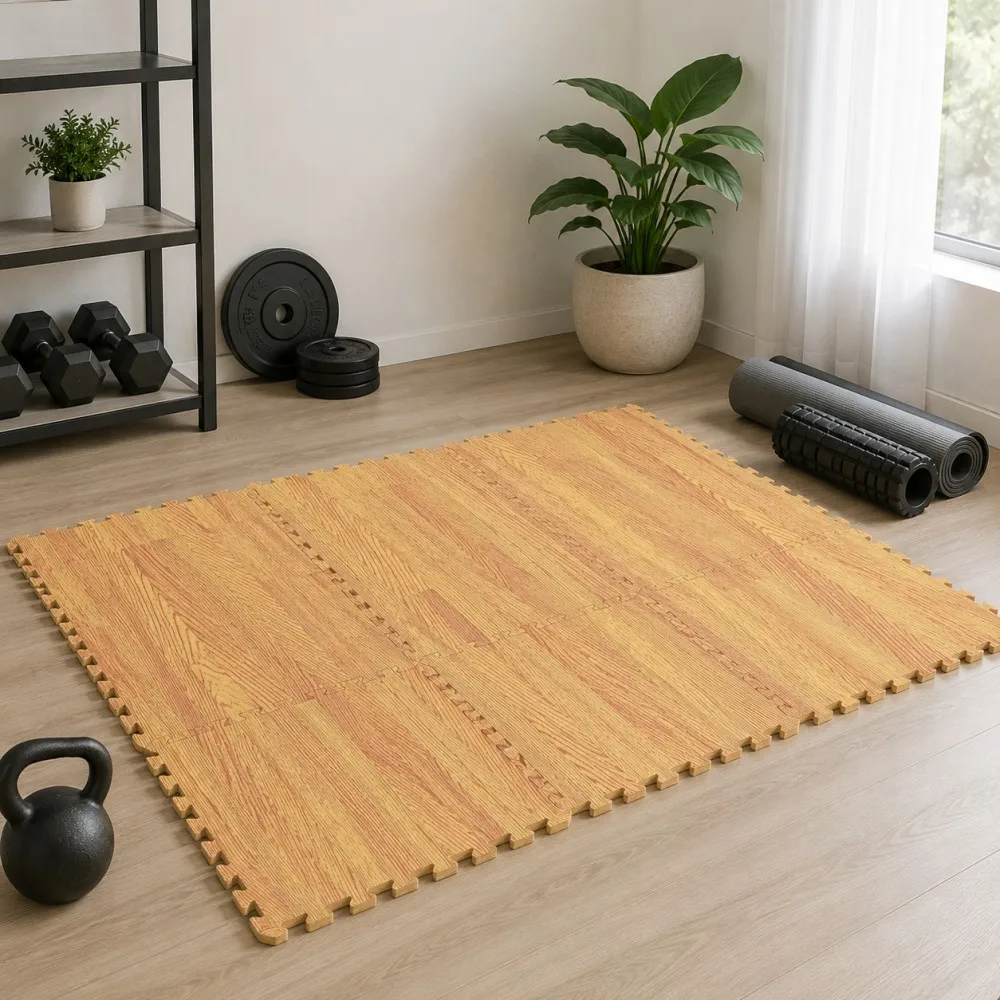 8/16Pcs Wood Grain Interlocking EVA Foam Floor Mats Puzzle Gym Yoga Exercise Fitness Tiles Non Slip Protective Flooring Mat