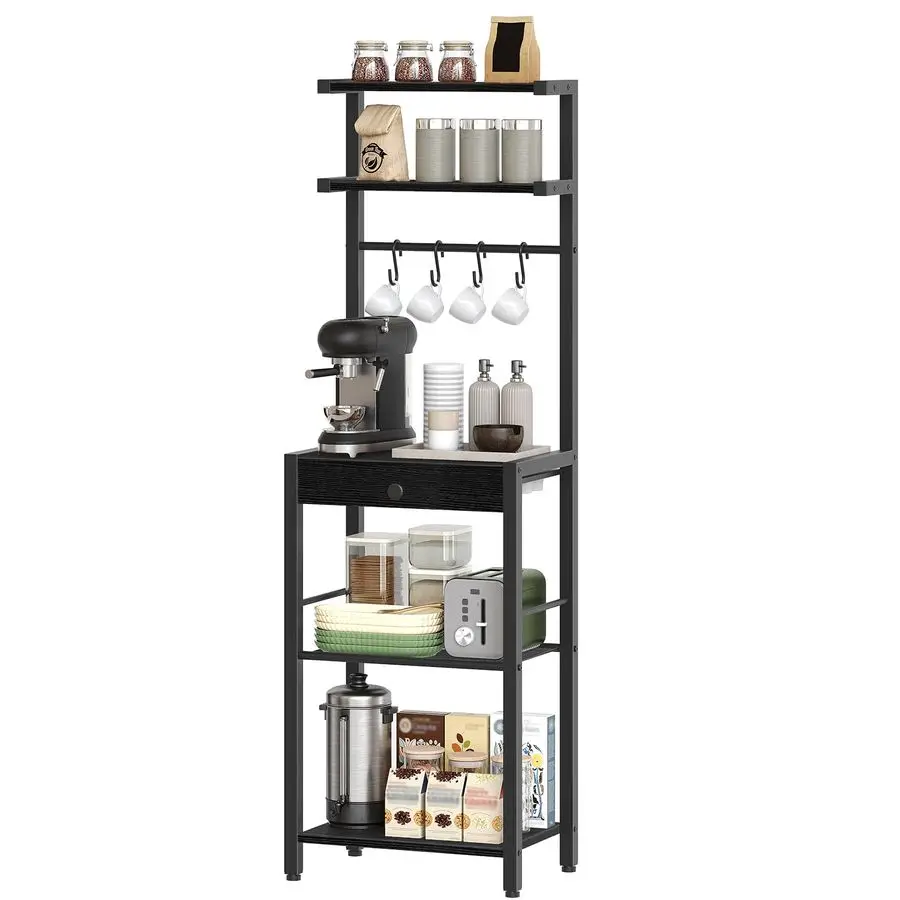 

Rack, 5Tier Coffee Bar Station, Coffee Stand with Pod Drawer Holder, Versatile Kitchen Storage Rack with 4 Hooks, for Living Roo