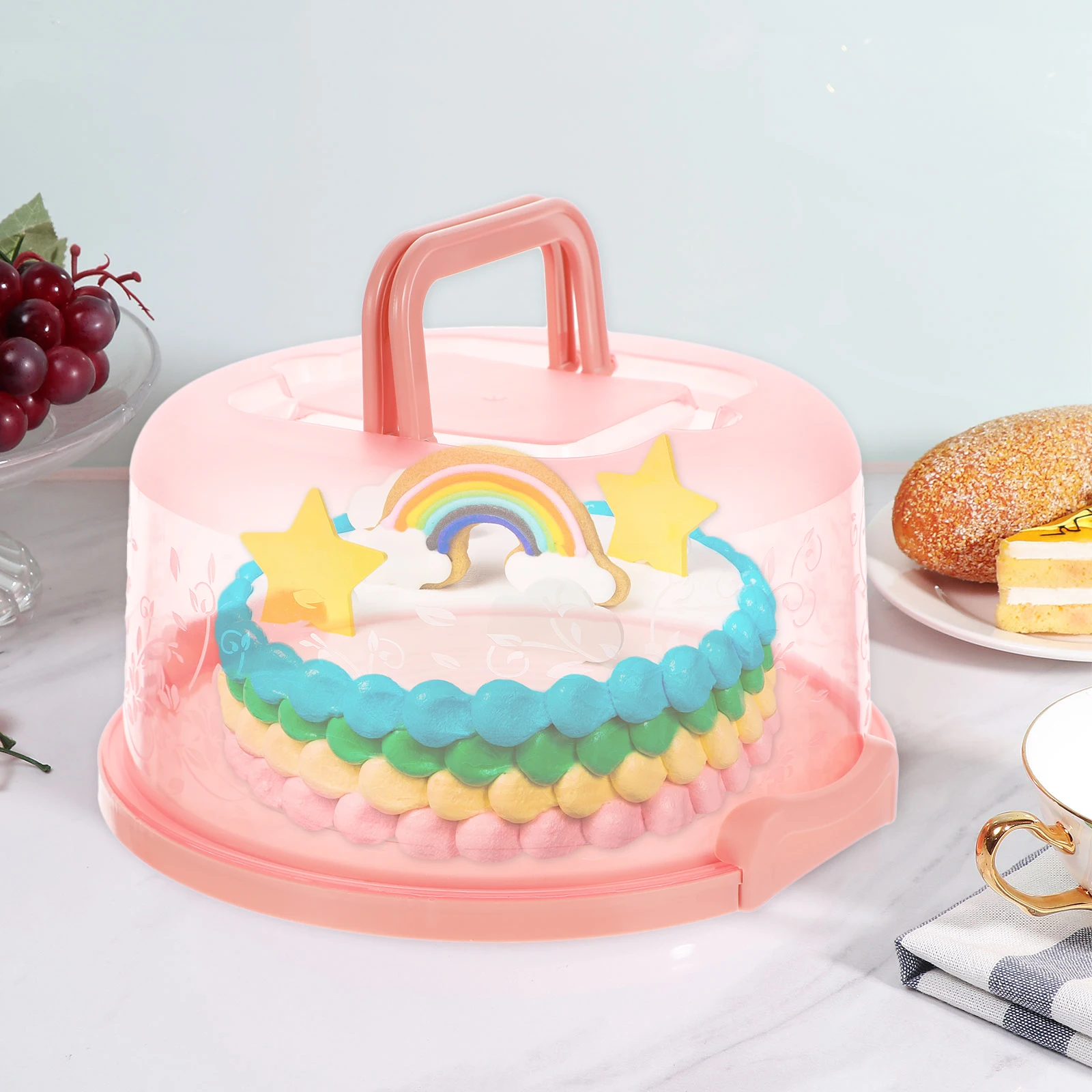 

Portable Cake Box Round PP Lightweight Handle Sealed Buckle Food Packing Boxes Container for Baking Dessert Storage Gift