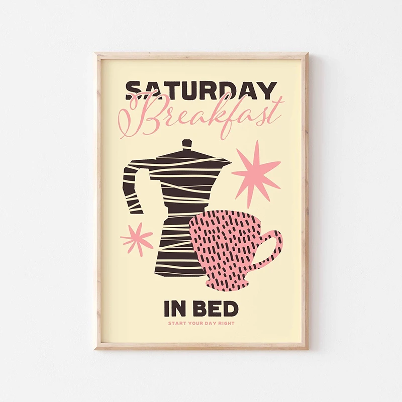 Funny Retro Kitchen Print Bread Donut Coffee Poster Wall Art Canvas Painting Diner Room Decor Picture No Frame