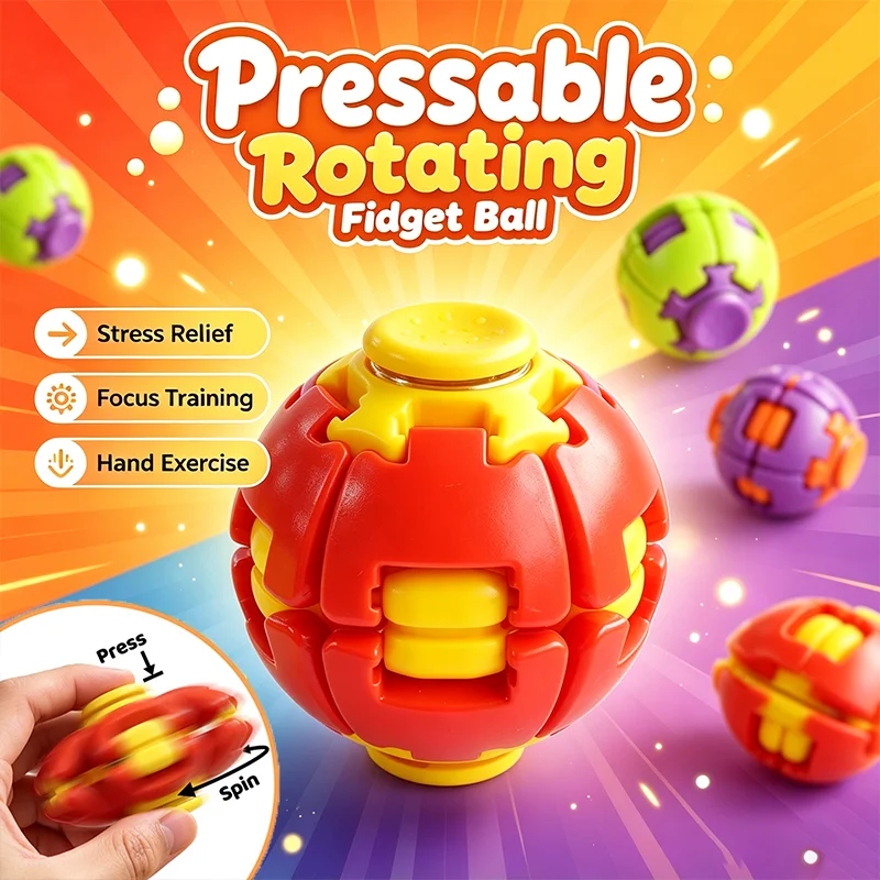 3D Printed Rotatable Press Fidget Ball Puzzle Splicing Fidget Spinner Ball For Anti‑Anxiety Stress Relief Toy For Desktop Gifts