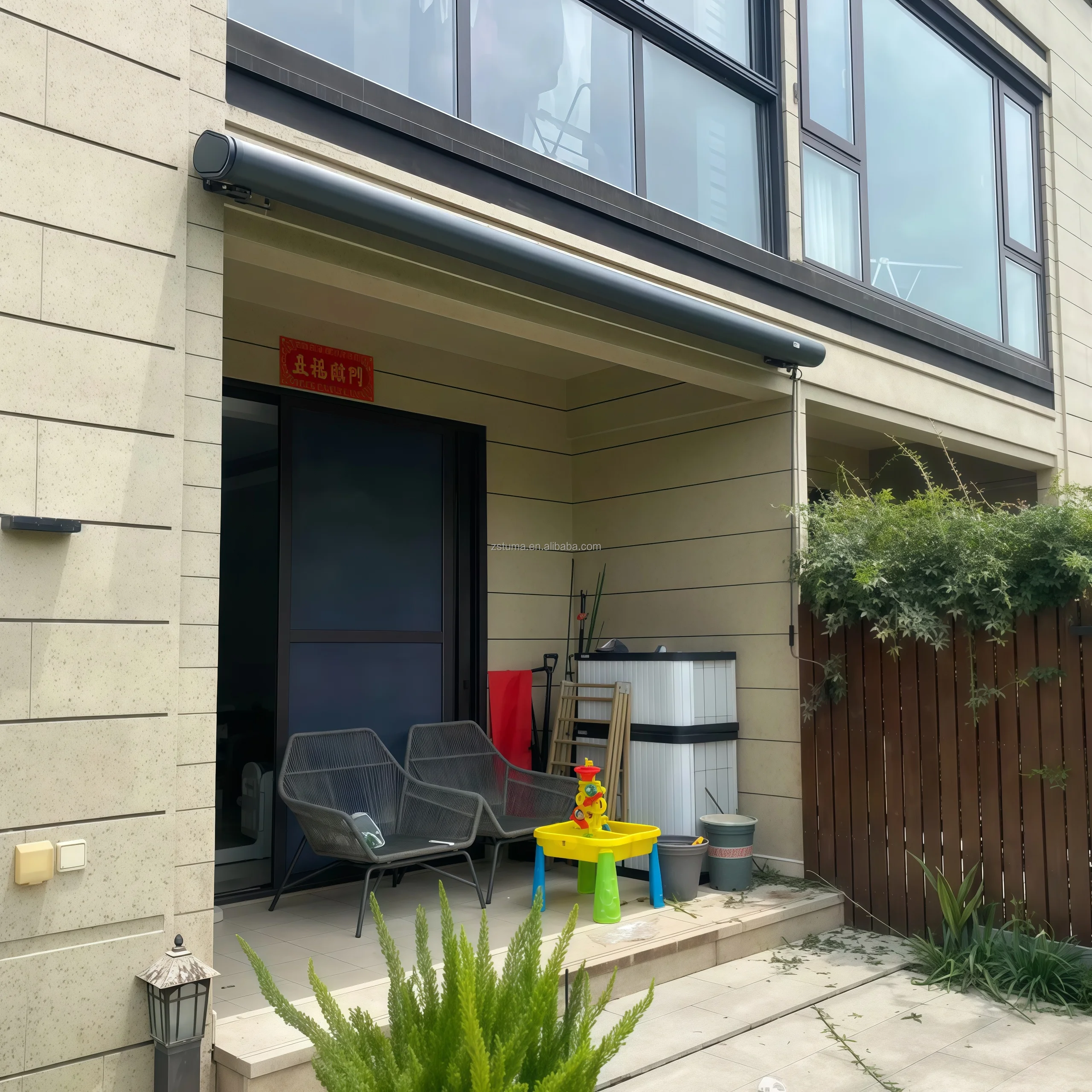 Full Cassette Sunshade Outdoor Waterproof Retractable Aluminum Awning Folding Arm with Led Lights Front Door Roof Canopy