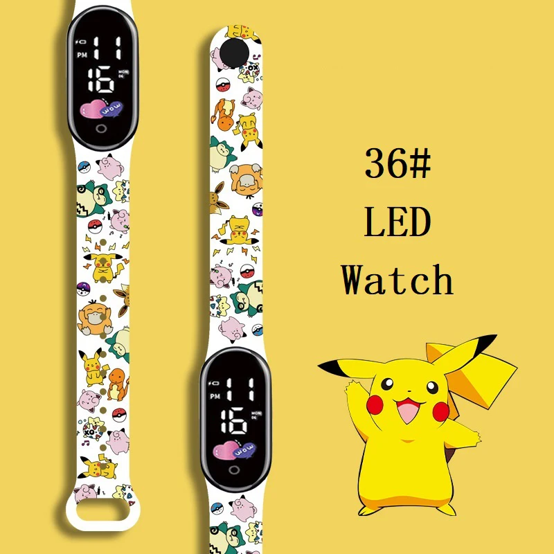 

Pokemon Strap LED Electronic Watch Fashion Colorful Bracelet Touch Waterproof Anime Character Pikachu Kid Digital Watches