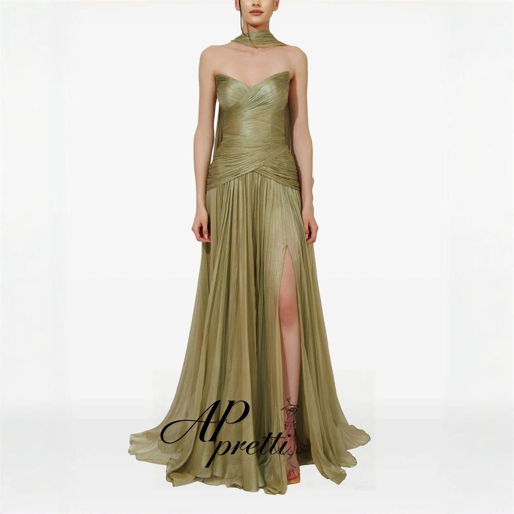AP pretti Elegant Sweetheart Flowy Long Evening Dress Customized Shining Pleated Side High Slit Floor Length Formal Party Gown
