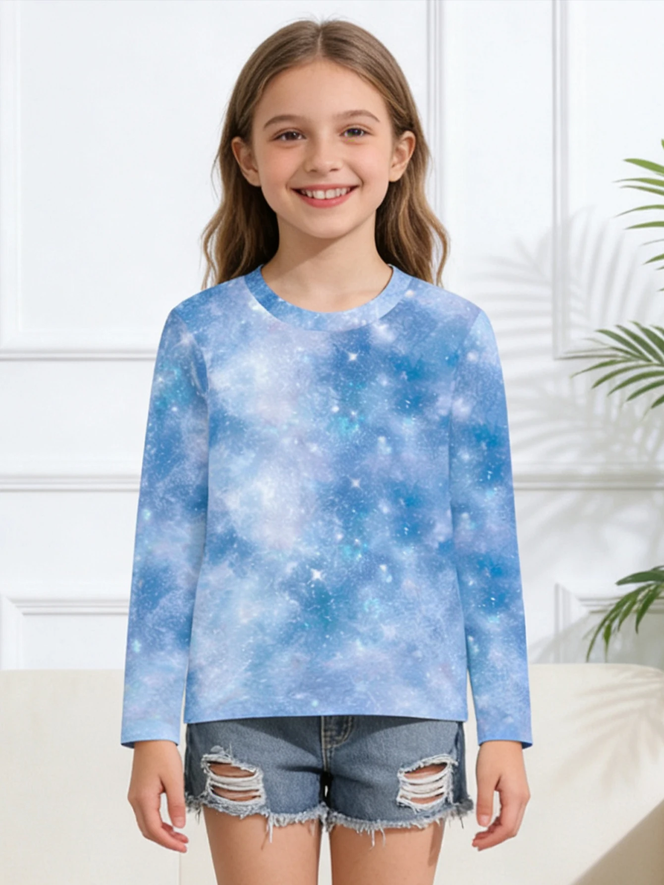 

2026 girls star print long-sleeved T-shirt, loose summer casual fashion top