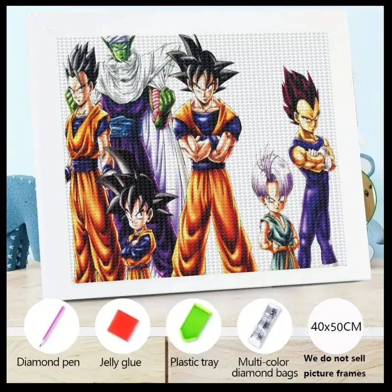 1 Kit de pintura de diamante 5D de taladro completo Dragon Ball Z, DIY Anime Manga Goku Vegeta Gohan personajes arte artesanal, 40x50CM Crys grandes