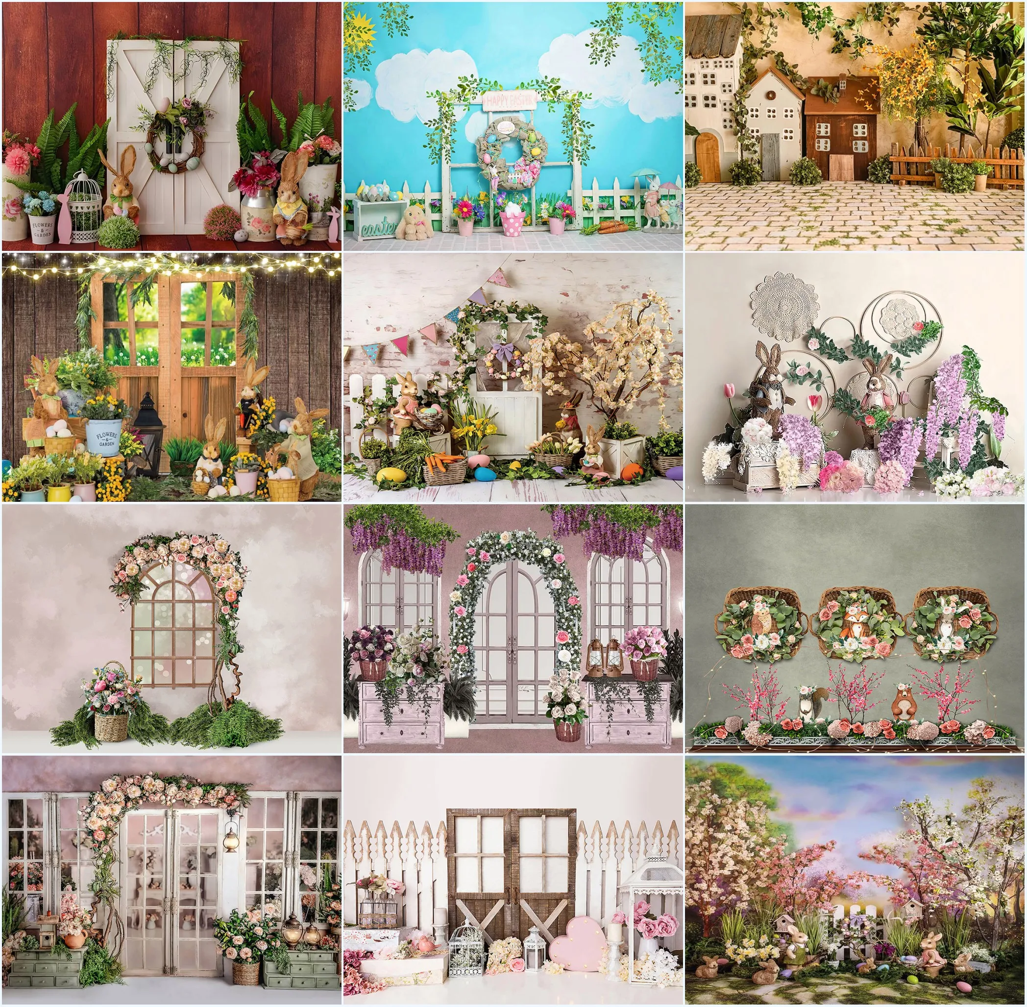 

Mehofond Spring Backdrop Easter Rabbit Garden Flower Wood Scenery Portrait Photography Background Photo Studio Props Photocall