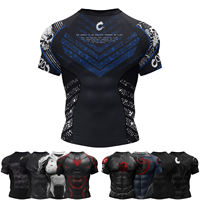 Men's MMA Rash Guard Short Sleeve Compression T-shirt Fit BJJ Training Boxing Jiu Jitsu Rashguard Anti-Bacterial Gym Sport Shirt