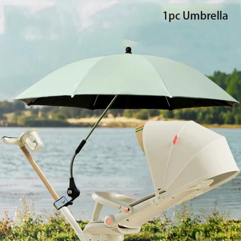 Outside Car Umbrella with Clamp Attachment for Strollers & Pet Chairs Manual Open Portable Travel Sunshade,1PC - view 6