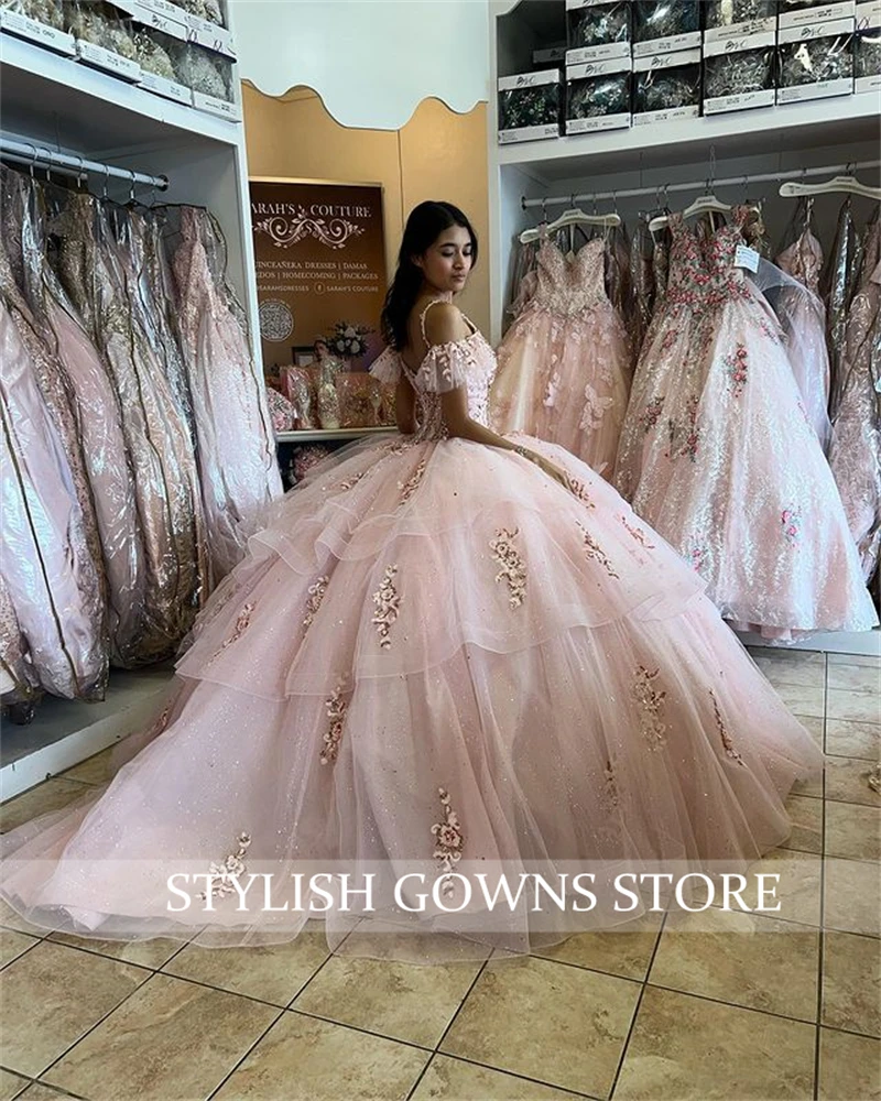Pink Sweetheart Ball Gown Quinceanera Dresses Bead Celebrity Party Gowns Sequin Graduation Vestido De 15 Anos Robe De Customized