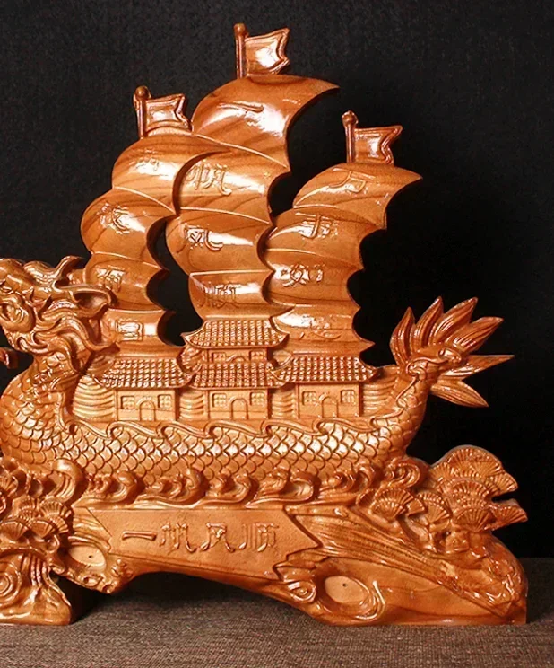 

Fengshun Ship Decoration Solid Wood Carving Living Room Loong Boat Large Office Decoration Crafts