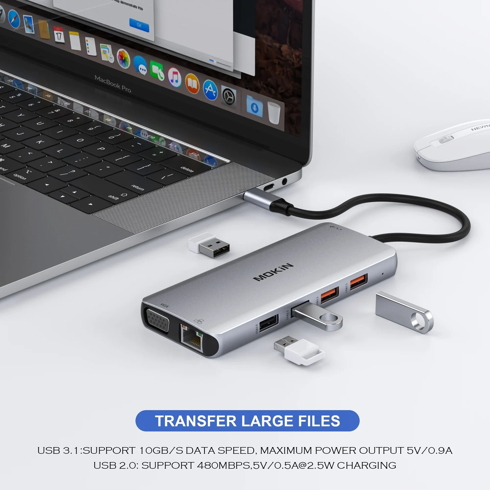Stasiun Docking USB C MOKiN 11-in-1 4K 60Hz | Dual HDMI, VGA, USB 3.1, RJ45, PD 100W untuk MacBook Air/Pro, iPad M1/M2, laptop