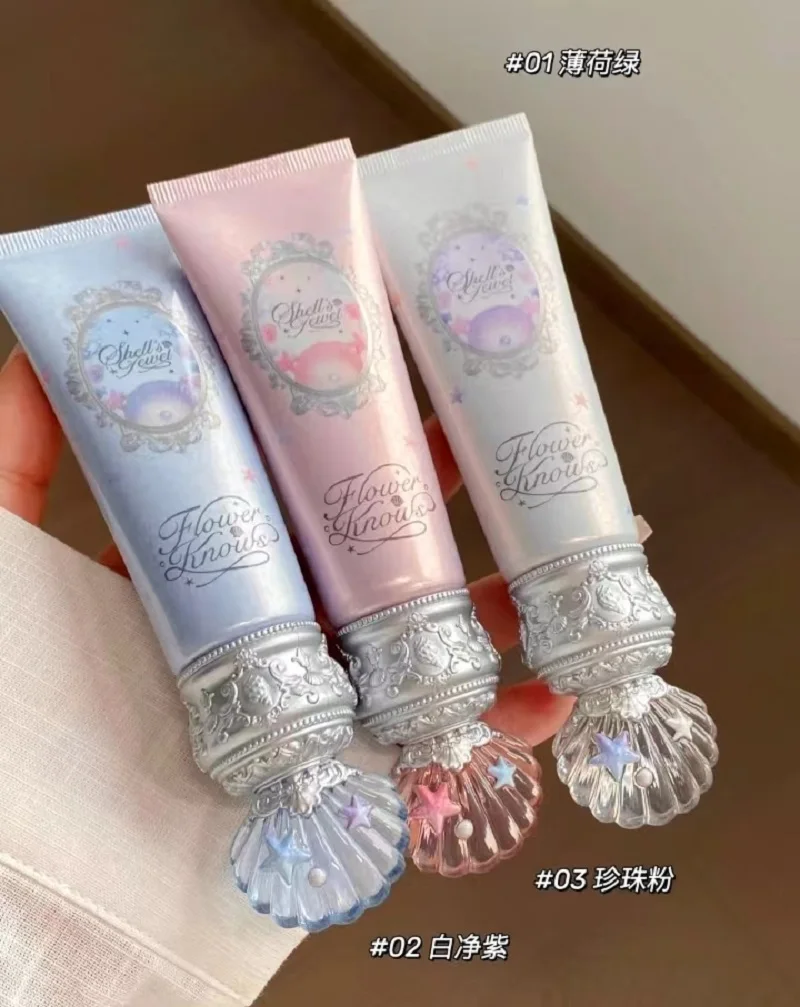 Flower Knows Shell Pearl Pre-Makeup Poriënminimaliserende Blijvende Verhelderende Verbergen gezichtsroodheid