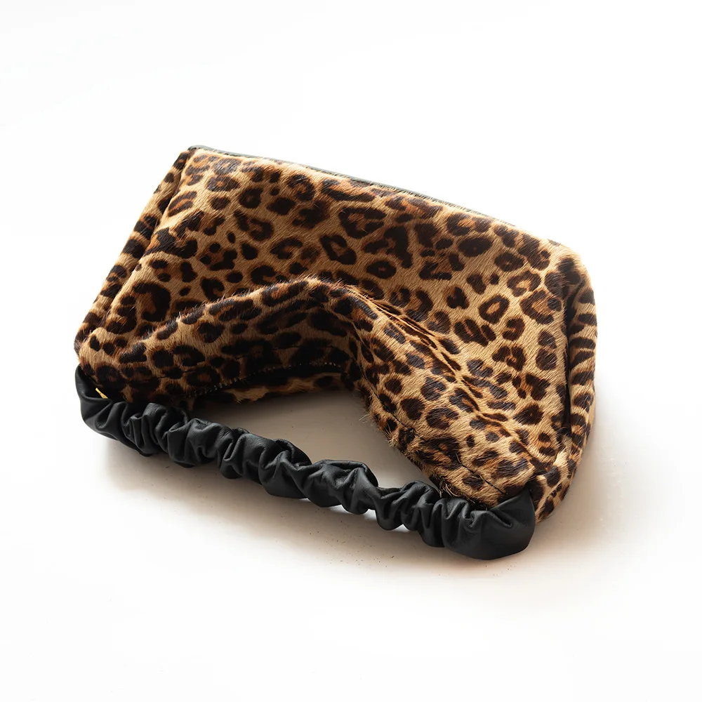 Autumn/Winter Japanese Korean fashion trends Horsehair leopard print fur bag crossbody small bag Luxury Leopard print fur