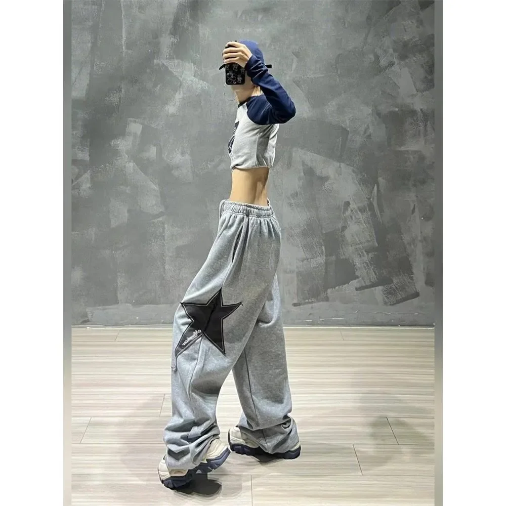 Hip Hop Five-point Star Pants Women Fashion High Waist Trousers Loose Jogging Sweatpants Casual Y2k Wide Leg Streetwear Trousers