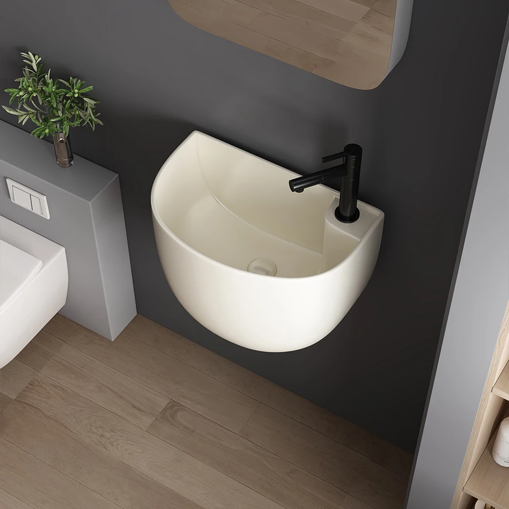 Irregular Ceramic Wall Hung Basin Creative Wall Mounted Wash Sink Modern Face Basin For Small Bathroom Hotel Restroom