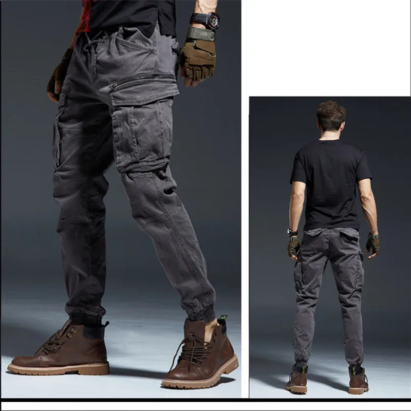 Ankle Length Jogging Pants Men Denim Cotton Pockets Elastic Waist Cargo Pants Men 2020 Winter Thick Tactical Pants