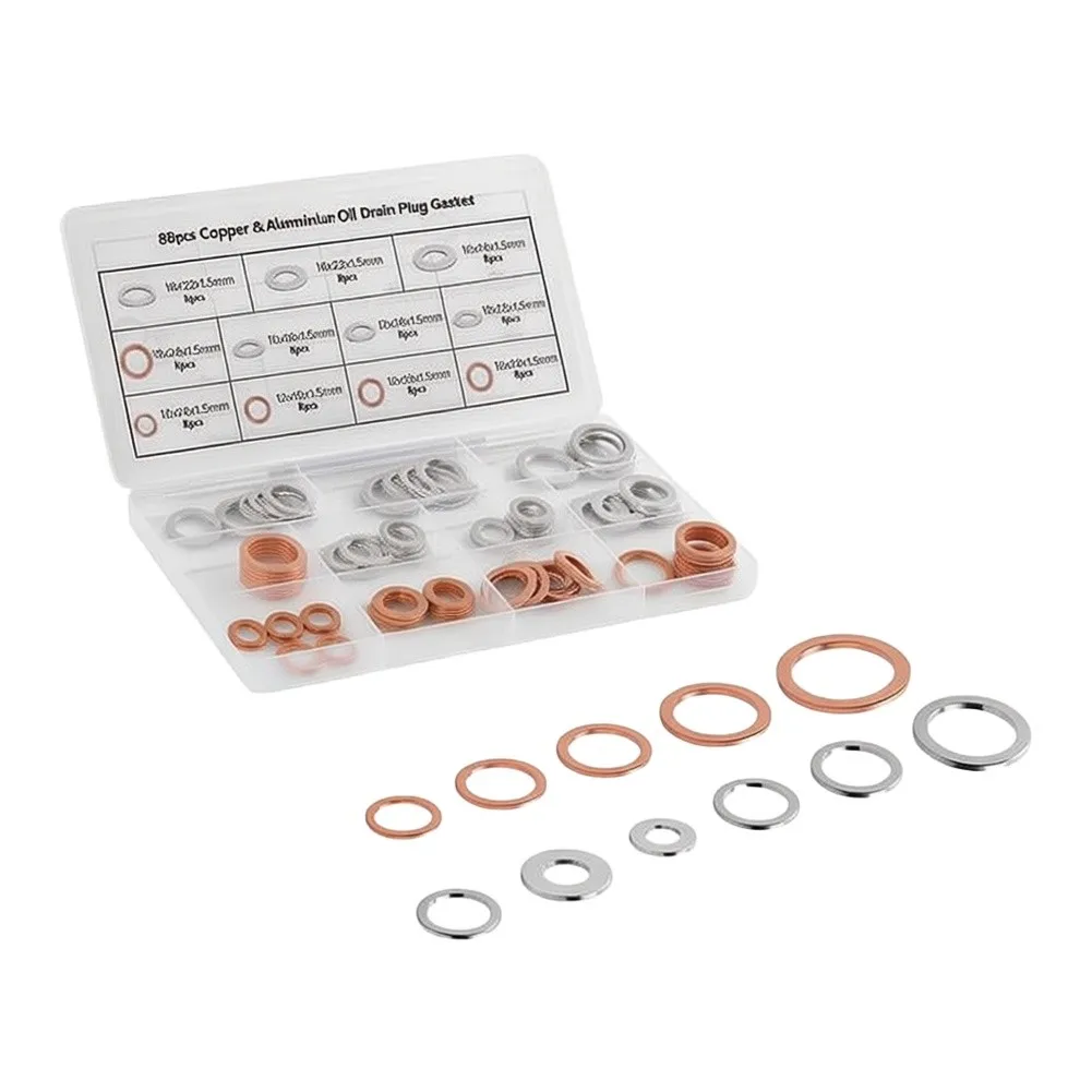 Automotive Oil Crush Washer Set 88PCS with 11 Size Variants Made from Aluminum and Copper for Reliable Drain For Sealing