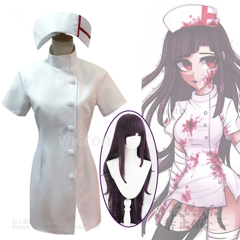 

Danganronpa Mikan Tsumiki Cosplay Sexy Nurse Costume Purple Wig Set Gothic Jirai Kei Kawaii Dark Party Halloween Cosplay