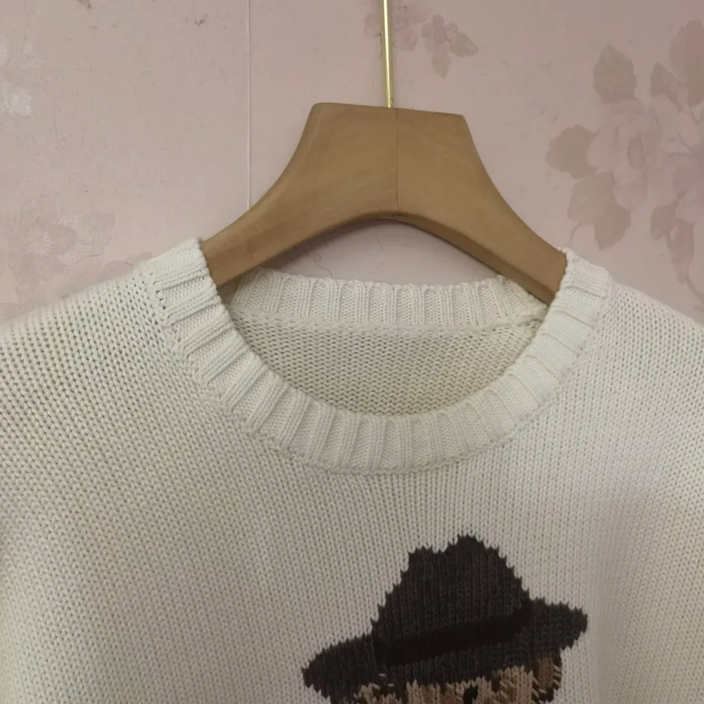 

New Cotton Crewneck Sweater Heavy Industry Cartoon Bear Design Autumn Winter College Style Joker Age-reducing for Men Women